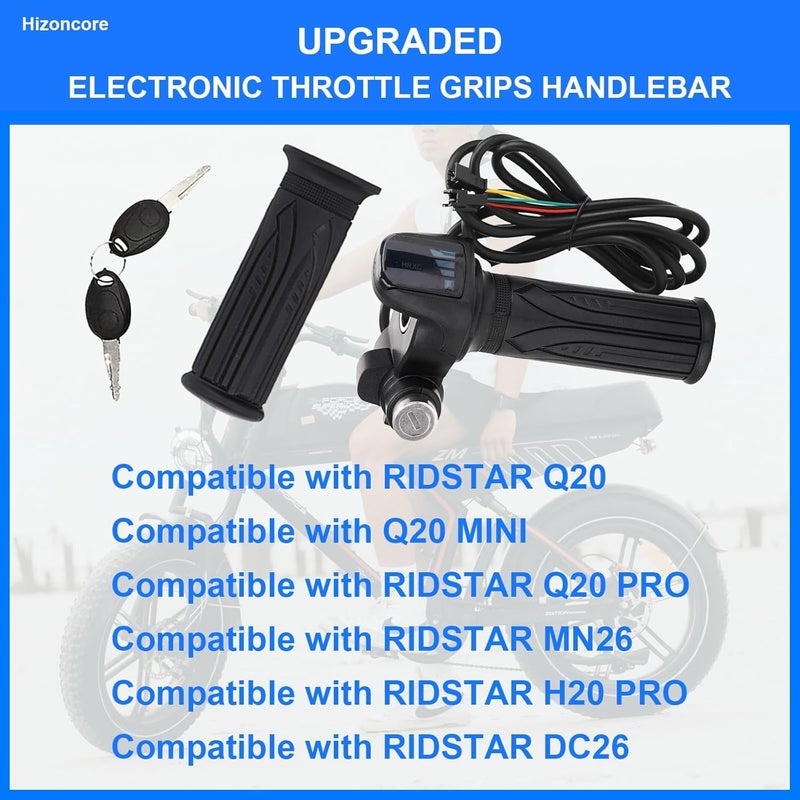Hizoncore Ebike Full Twist Throttle Fits Ridstar Q20, 48V Plug and Play Throttle 3 Pin Easy Installation, LCD Display with Key Lock, Throttle Grips for Ebike Motorcycle Scooter - Image 2